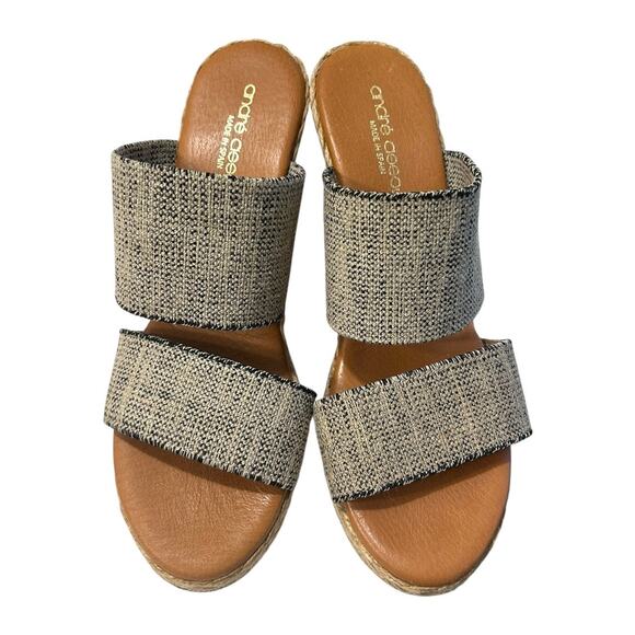 Andre Assous Amalia Wedge Sandal Women’s 38/7 Espadrille Leather Upper Spain - Picture 1 of 7